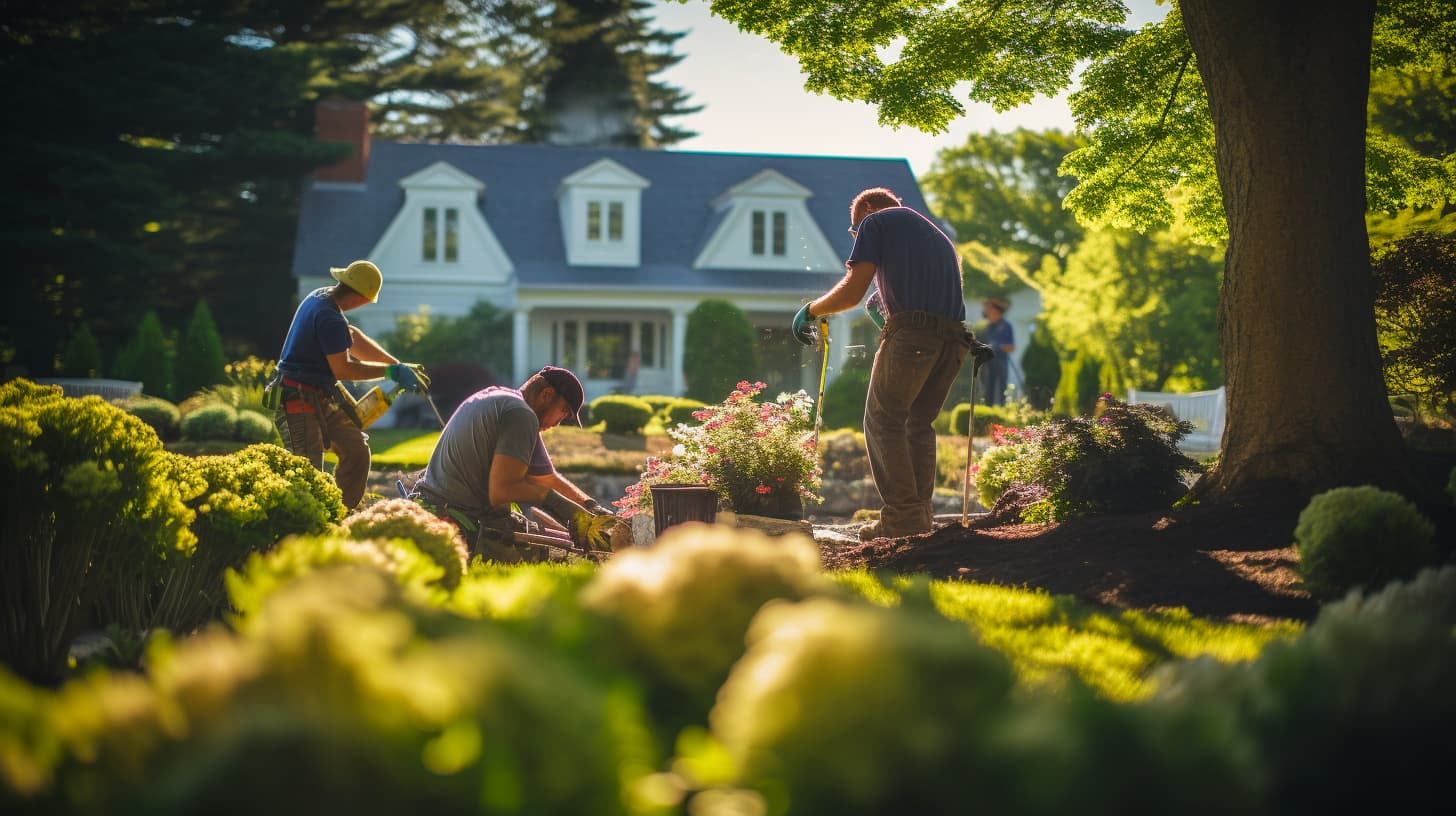 Backyard Bliss Landscapers working on a garden in Westwood, Massachusetts